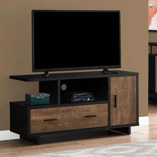 Monarch Specialties I 2803 | Meuble TV - 48" - Avec rangement - Imitation bois - Brun/Noir-Sonxplus Drummondville