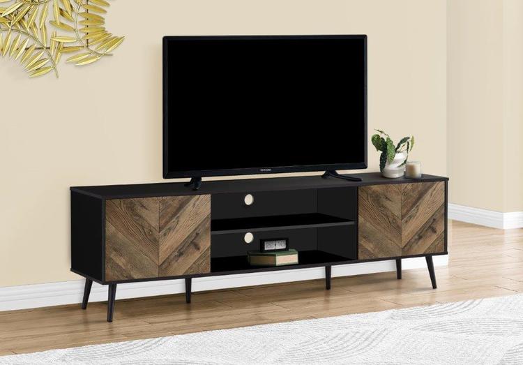 Mornach Specialties I 2781 | Meuble pour téléviseur 72'' - Base noir - Avec 2 portes simili-bois-Sonxplus Drummondville