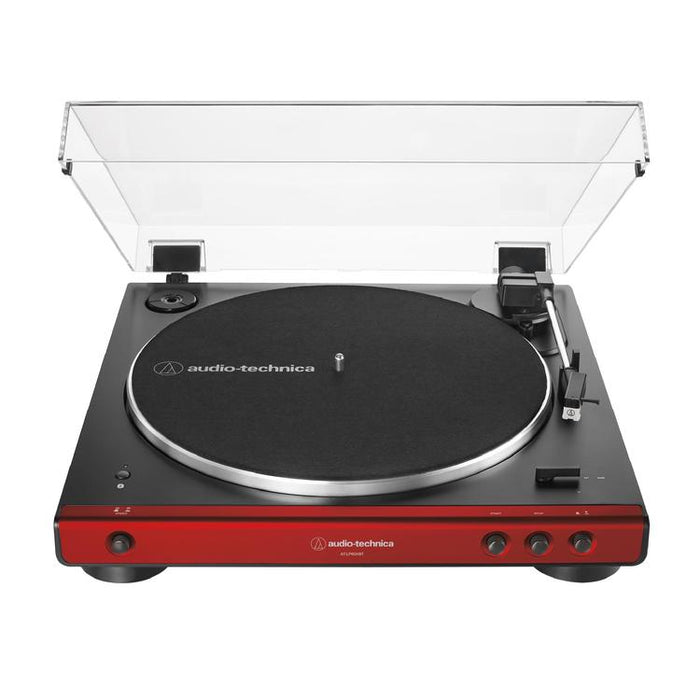 Audio Technica AT-LP60XBT-RD | Table tournante Stéréo - Sans fil - Bluetooth - Entraînement par courroie - Entièrement automatique - Rouge-Sonxplus Drummondville