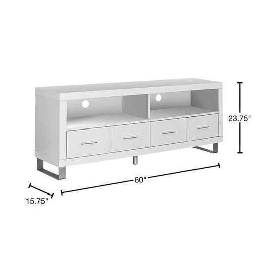 Monarch Specialties I2518 | Meuble TV - 60" - 4 Tiroirs - Blanc-Sonxplus Drummondville