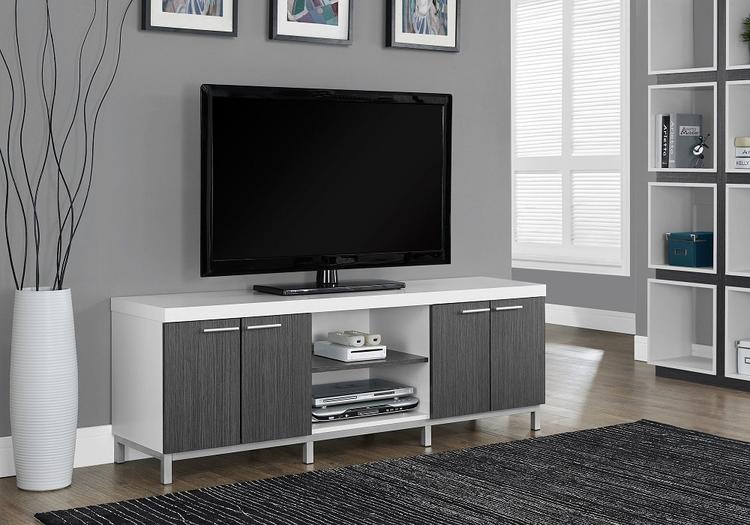 Monarch Specialties I2591 | Meuble TV - 60" - 1 Tiroir - Blanc/Gris-Sonxplus Drummondville