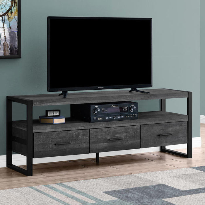 Monarch Specialties I 2823 | Meuble TV - 60" - 3 Tiroirs - Imitation Bois - Noir-Sonxplus Drummondville