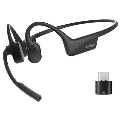 SHOKZ OpenComm2 USB-C | Écouteurs à conduction osseuse - Bluetooth - Adaptateur USB-C - Microphone - Noir-Sonxplus Drummondville